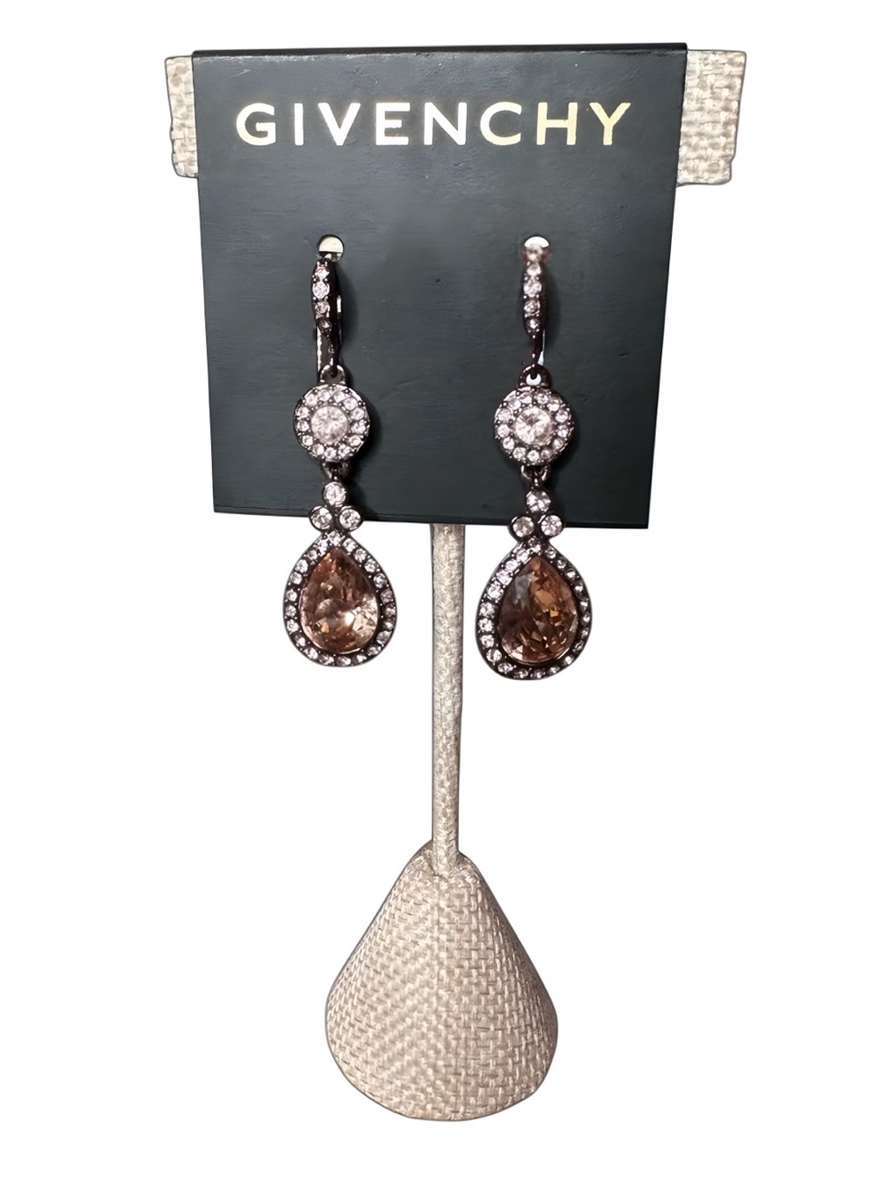 Givenchy Rose Gold and Clear Crystal Teardrop Drop Earrings